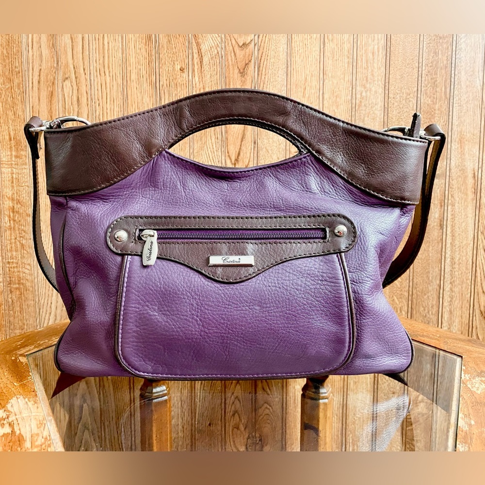 Cristina Italy Purple & Brown Leather Clutch